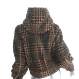 Veronica Beard Gabbi Houndstooth Hooded Jacket Brown Faux Fur Size Extra Small