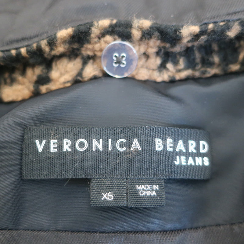 Veronica Beard Gabbi Houndstooth Hooded Jacket Brown Faux Fur Size Extra Small
