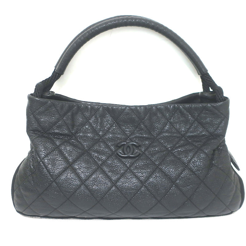 Chanel 2009 Yacht Expandable Zip Medium Hobo Bag Black Quilted Caviar Leather