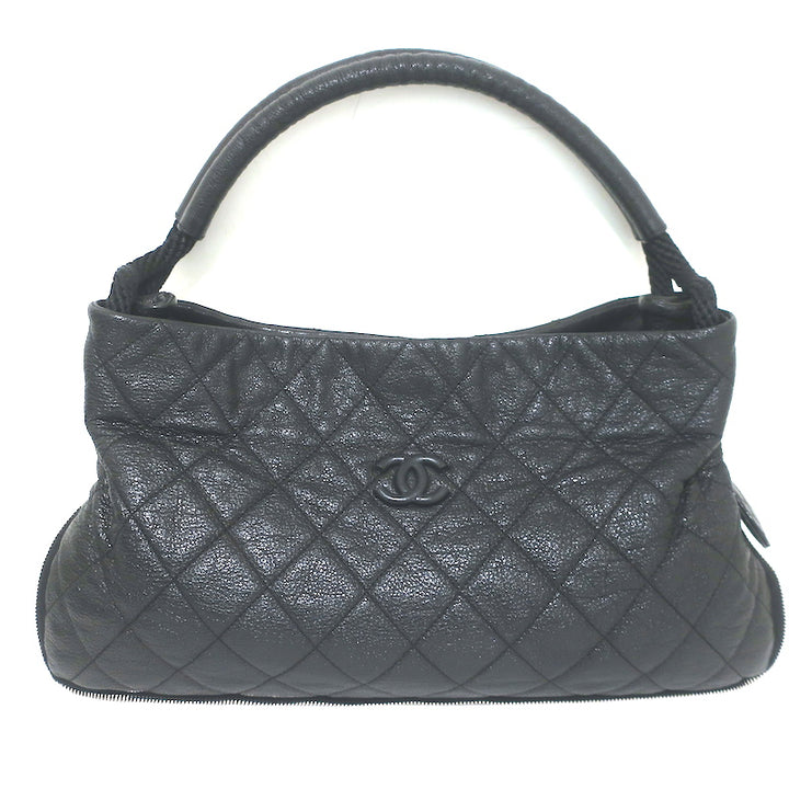 Chanel 2009 Yacht Expandable Zip Medium Hobo Bag Black Quilted Caviar Leather