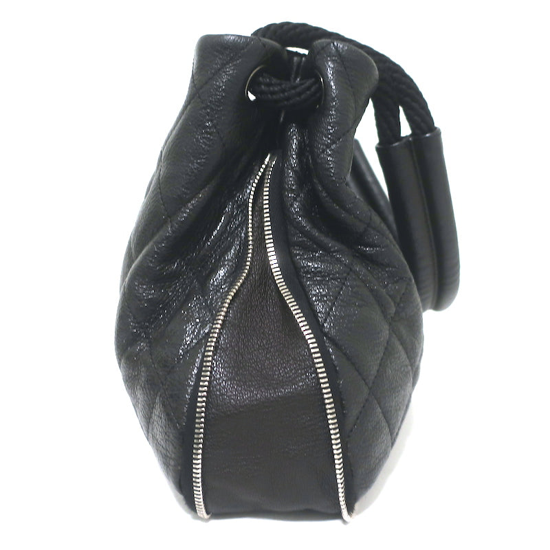 Chanel 2009 Yacht Expandable Zip Medium Hobo Bag Black Quilted Caviar Leather