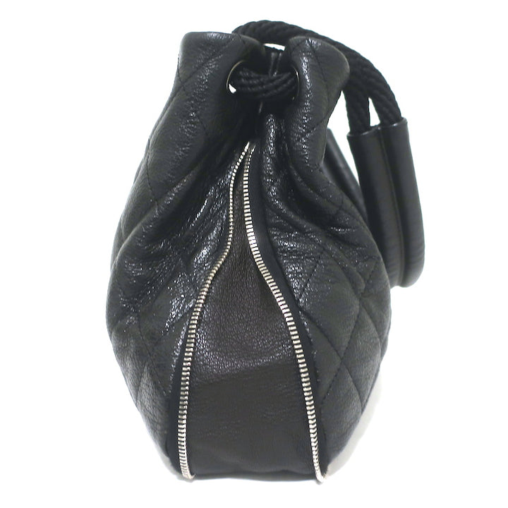 Chanel 2009 Yacht Expandable Zip Medium Hobo Bag Black Quilted Caviar Leather