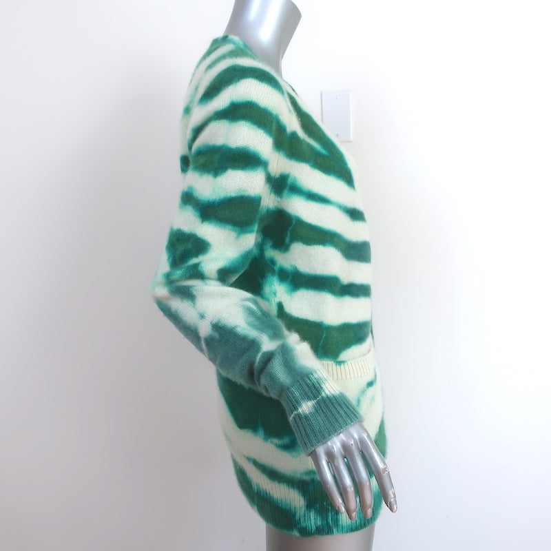 The Elder Statesman Swirl Tie Dye Cashmere Cardigan Green/Cream Size Small