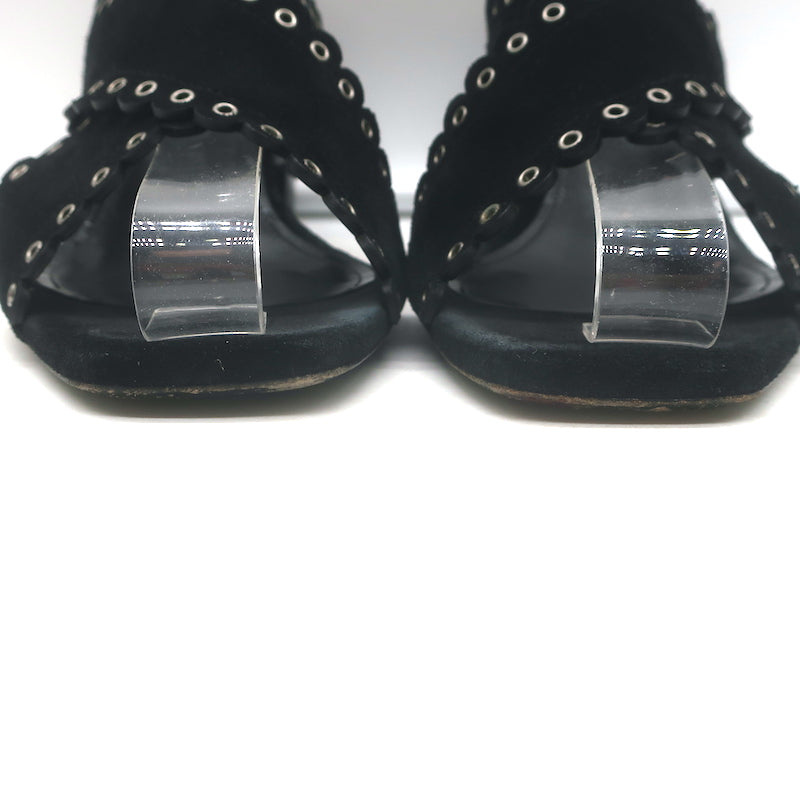 Saint Laurent Loulou Crisscross Sandals Black Grommet-Embellished Suede Size 38