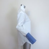 WOERA Striped-Cuff Button Down Shirt White Cotton Poplin Size 0 Long Sleeve Top