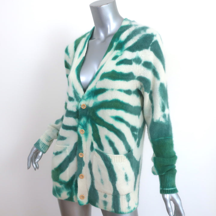 The Elder Statesman Swirl Tie Dye Cashmere Cardigan Green/Cream Size Small