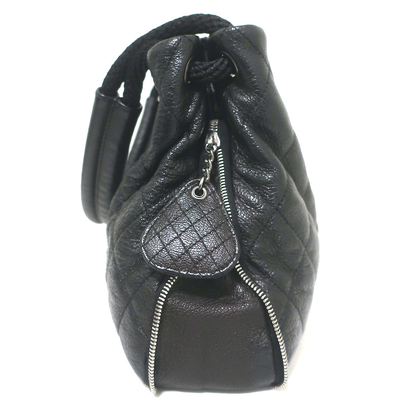 Chanel 2009 Yacht Expandable Zip Medium Hobo Bag Black Quilted Caviar Leather