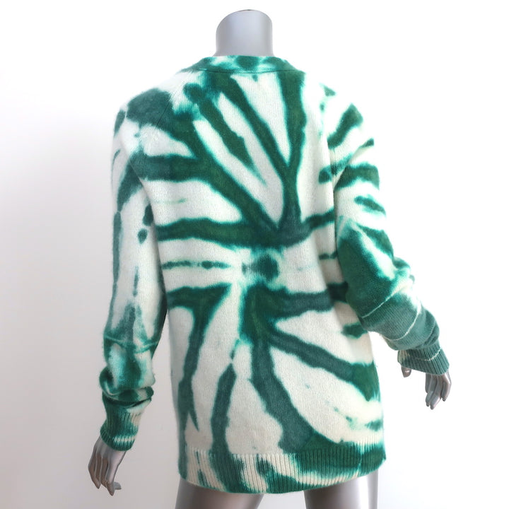 The Elder Statesman Swirl Tie Dye Cashmere Cardigan Green/Cream Size Small