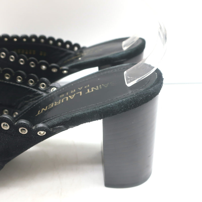 Saint Laurent Loulou Crisscross Sandals Black Grommet-Embellished Suede Size 38