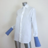 WOERA Striped-Cuff Button Down Shirt White Cotton Poplin Size 0 Long Sleeve Top