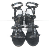 Valentino Rolling Rockstud Caged Ankle Sandals Black Grained Leather Size 36
