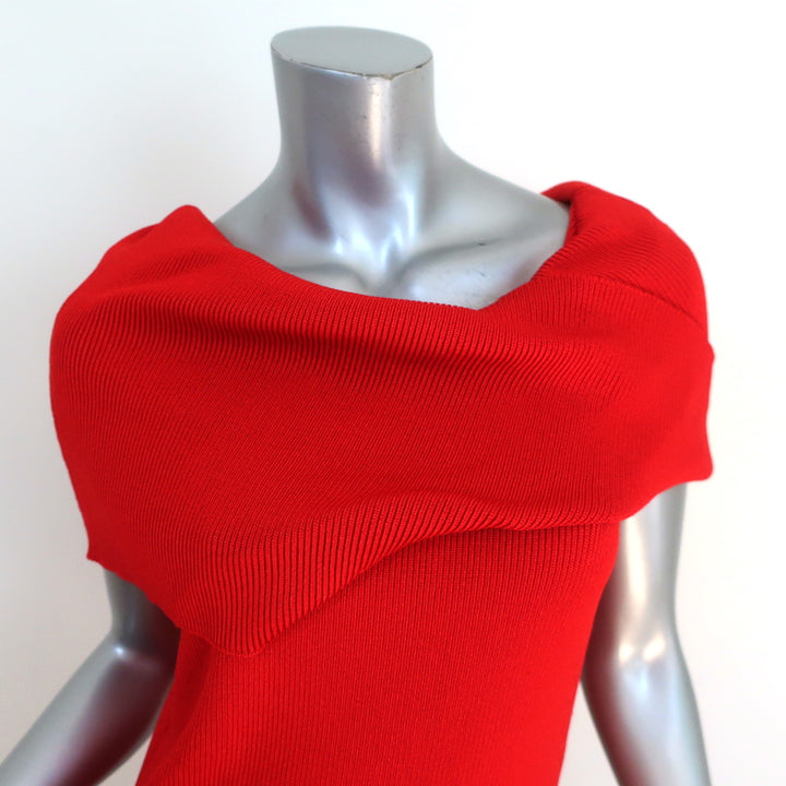 Monse Asymmetric Draped Top Red Stretch Knit Size Medium