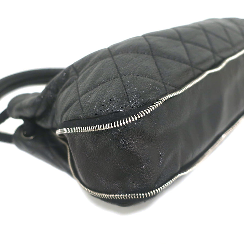 Chanel 2009 Yacht Expandable Zip Medium Hobo Bag Black Quilted Caviar Leather