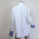 WOERA Striped-Cuff Button Down Shirt White Cotton Poplin Size 0 Long Sleeve Top