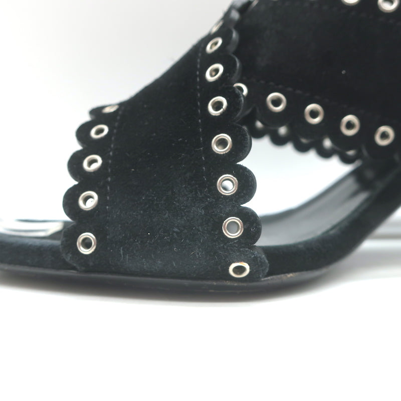 Saint Laurent Loulou Crisscross Sandals Black Grommet-Embellished Suede Size 38