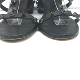 Valentino Rolling Rockstud Caged Ankle Sandals Black Grained Leather Size 36