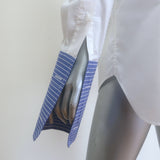 WOERA Striped-Cuff Button Down Shirt White Cotton Poplin Size 0 Long Sleeve Top