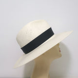 Janessa Leone Michon Straw Fedora Hat Bleach with Black Band Size Medium