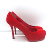 Yves Saint Laurent Tribtoo Platform Pumps Red Suede Size 37.5