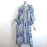 Boteh Belted Midi Robe Dress Blue Printed Crepe Size Medium