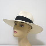 Janessa Leone Michon Straw Fedora Hat Bleach with Black Band Size Medium