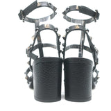 Valentino Rolling Rockstud Caged Ankle Sandals Black Grained Leather Size 36