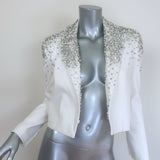 Alice + Olivia Ivan Embellished Cropped Denim Blazer White Size Extra Small
