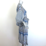 Boteh Belted Midi Robe Dress Blue Printed Crepe Size Medium