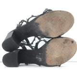 Valentino Rolling Rockstud Caged Ankle Sandals Black Grained Leather Size 36