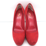 Yves Saint Laurent Tribtoo Platform Pumps Red Suede Size 37.5