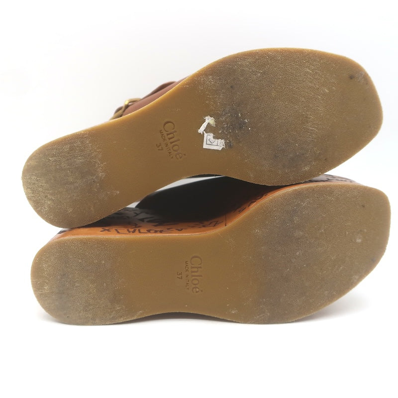 Chloe Maxime Platform Slingback Wedge Sandals Brown Leather Size 37