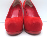 Yves Saint Laurent Tribtoo Platform Pumps Red Suede Size 37.5