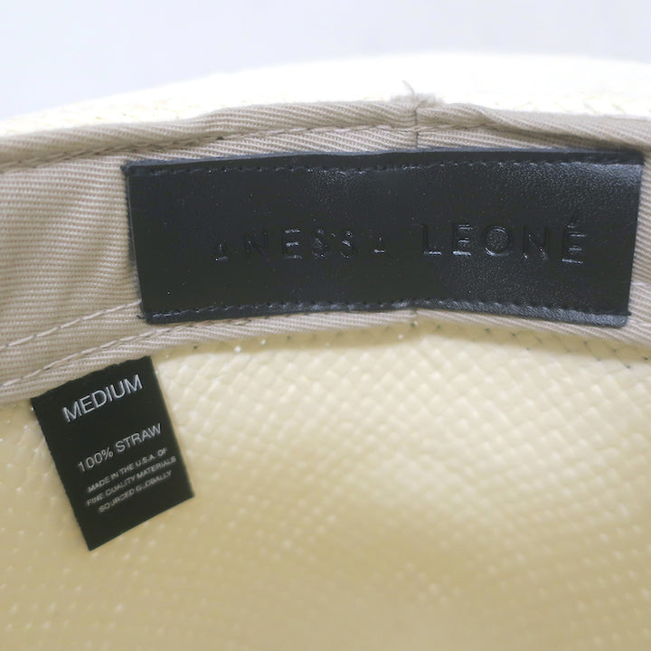 Janessa Leone Michon Straw Fedora Hat Bleach with Black Band Size Medium