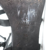 Valentino Rolling Rockstud Caged Ankle Sandals Black Grained Leather Size 36