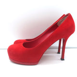 Yves Saint Laurent Tribtoo Platform Pumps Red Suede Size 37.5