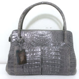 Nancy Gonzalez Crocodile Front-Pocket Tote Gray Large Shoulder Bag NEW