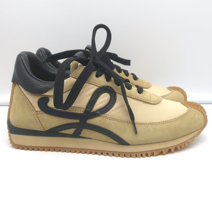 Loewe Flow Runner Sneakers Beige Suede &amp; Black Leather Size 36 NEW