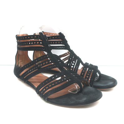 Alaia Laser Cut Suede Thong Gladiator Sandals Black Size 37.5