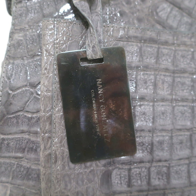 Nancy Gonzalez Crocodile Front-Pocket Tote Gray Large Shoulder Bag NEW