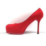 Yves Saint Laurent Tribtoo Platform Pumps Red Suede Size 37.5