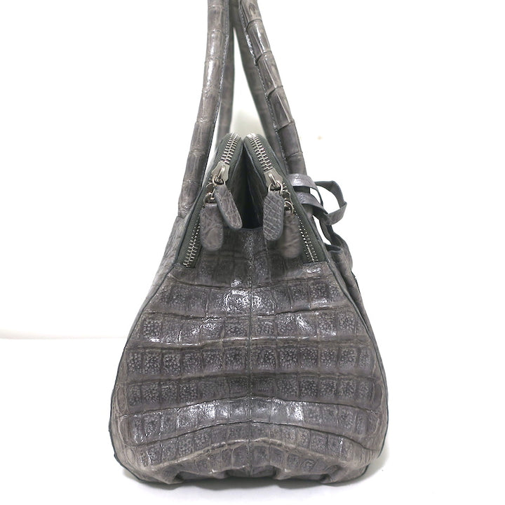 Nancy Gonzalez Crocodile Front-Pocket Tote Gray Large Shoulder Bag NEW