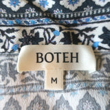 Boteh Belted Midi Robe Dress Blue Printed Crepe Size Medium