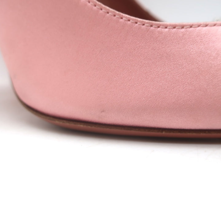 Amina Muaddi Rosie Crystal-Bow Pumps Light Rose Pink Satin Size 37.5