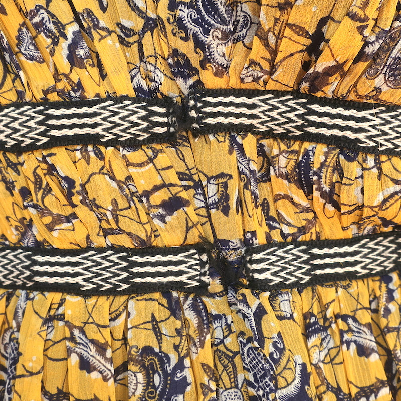 Isabel Marant Etoile Mini Dress Balzan Yellow Printed Silk Georgette Size 42