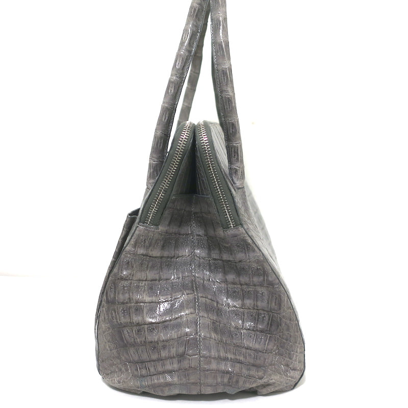 Nancy Gonzalez Crocodile Front-Pocket Tote Gray Large Shoulder Bag NEW