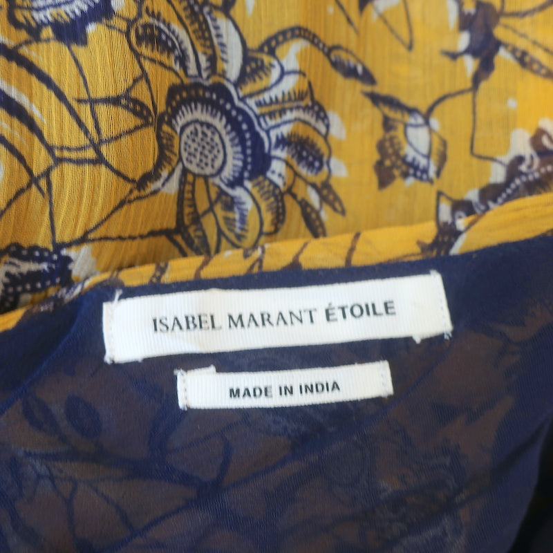 Isabel Marant Etoile Mini Dress Balzan Yellow Printed Silk Georgette Size 42