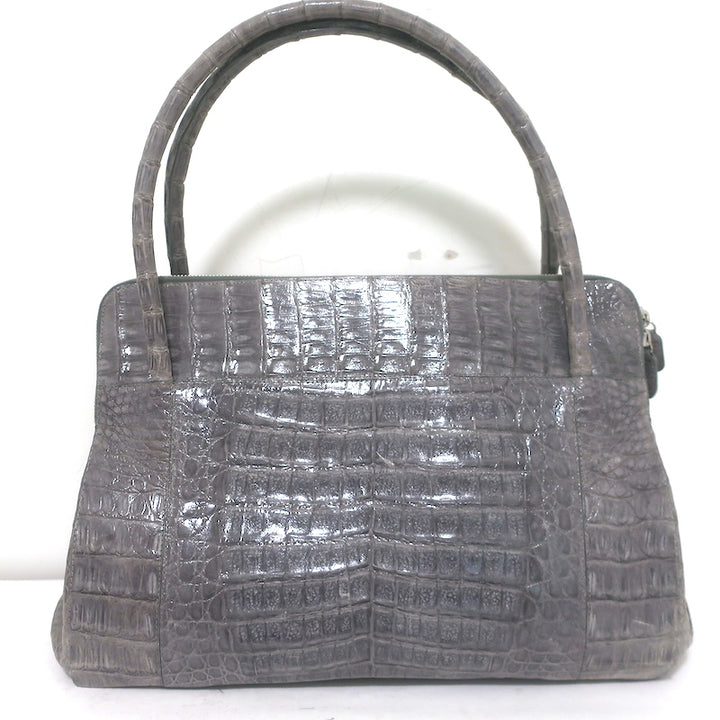 Nancy Gonzalez Crocodile Front-Pocket Tote Gray Large Shoulder Bag NEW