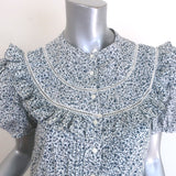 Doen Jolie Puff Sleeve Maxi Dress White/Blue Floral Print Cotton Size Small