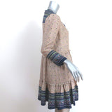 Veronica Beard Ruffle Mini Dress Lumi Beige/Multi Printed Silk Size 2