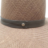 Janessa Leone Klint Straw Boater Hat Tan with Silver Leather Band Size Medium